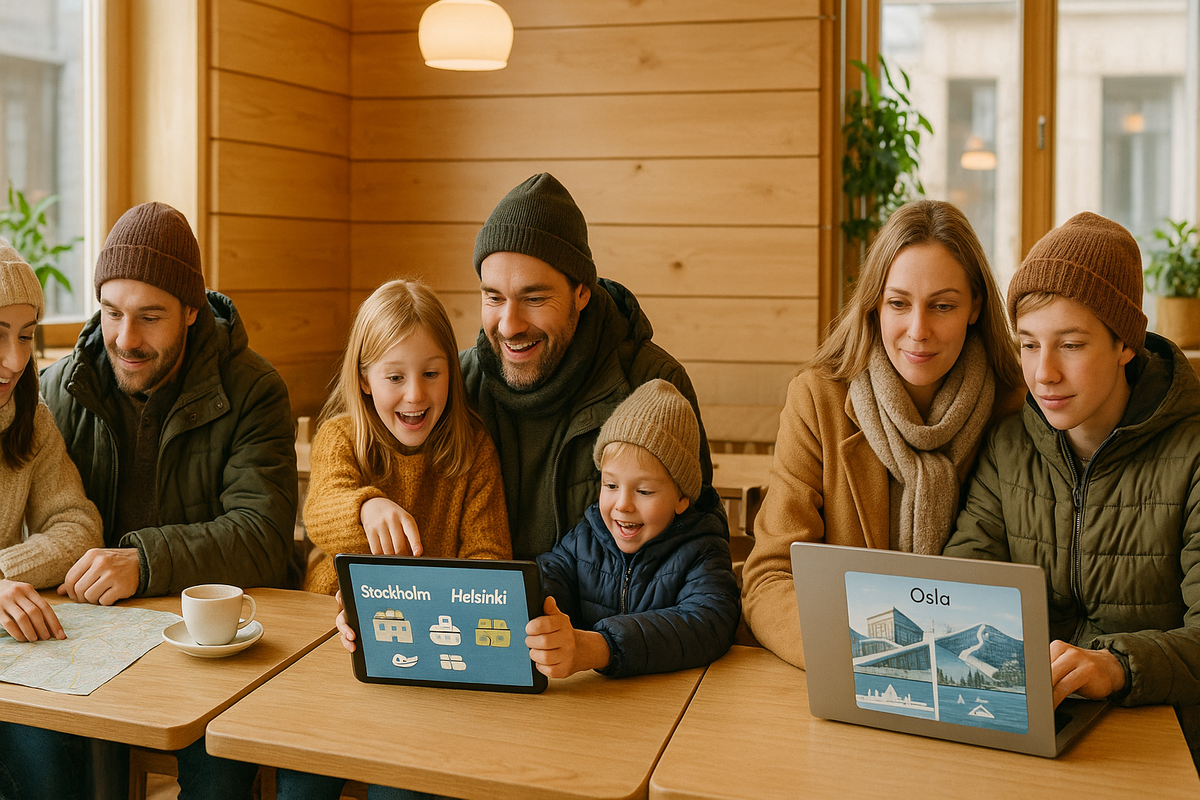 Three families plan Nordic trips tailored to different child age groups, comparing stroller-friendly routes, story-filled museums and more adult-like adventures for teens.