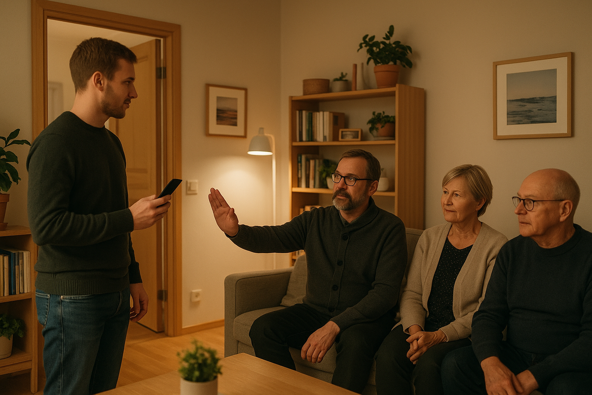 A guest respectfully asks before taking a photo in a Finnish home, reflecting strong privacy norms.