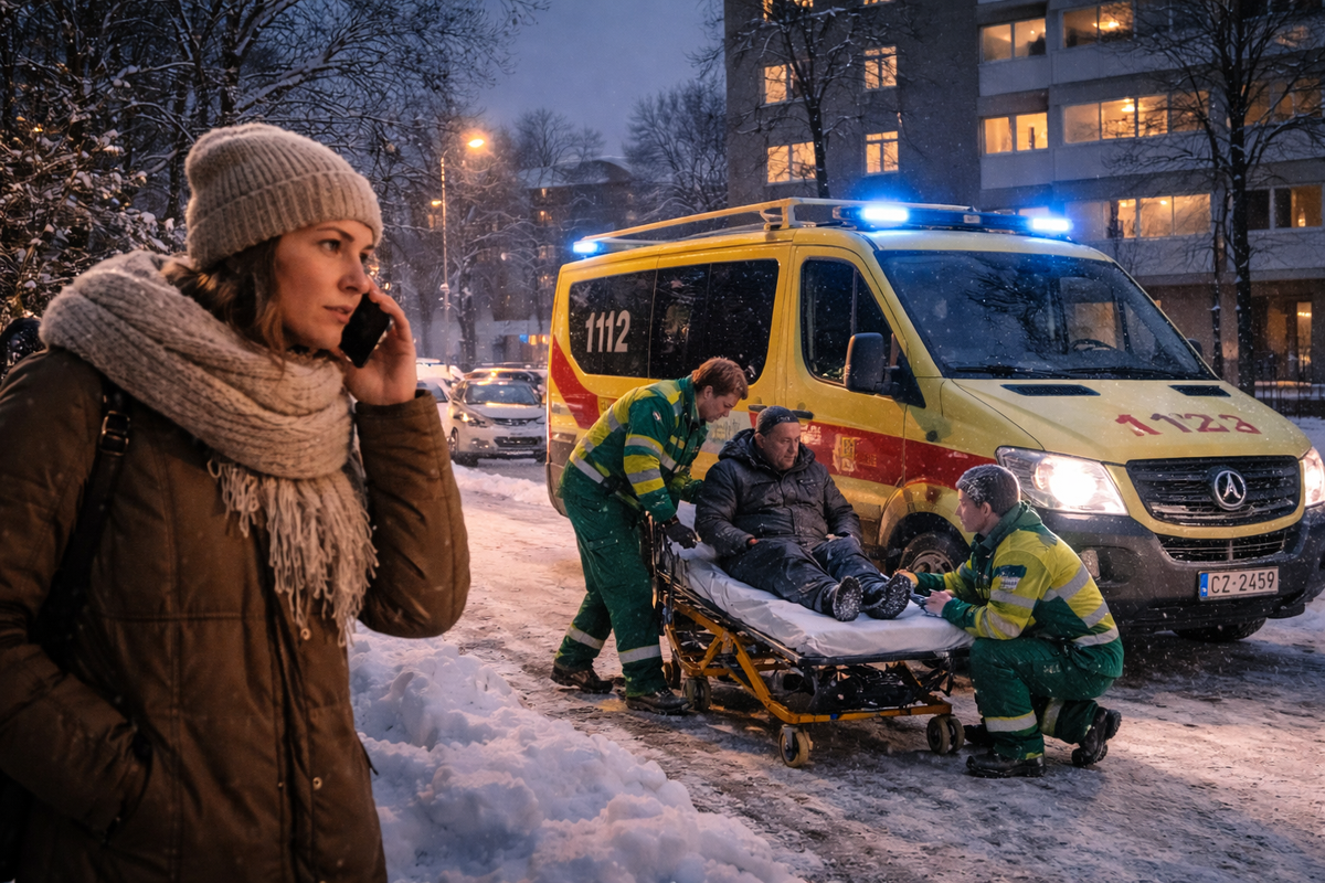 Calm winter emergency scene shows how Finland’s 112 response works.
