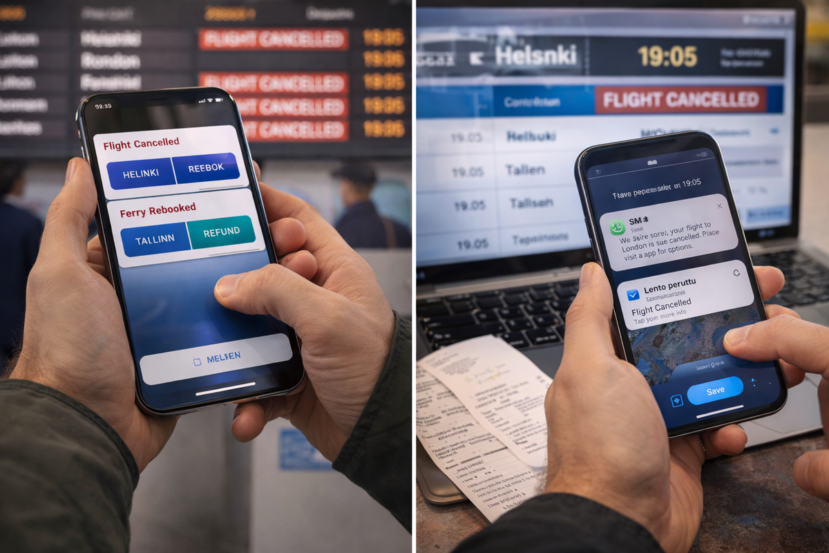 Checking the carrier app and screens, saving proof for rebooking.