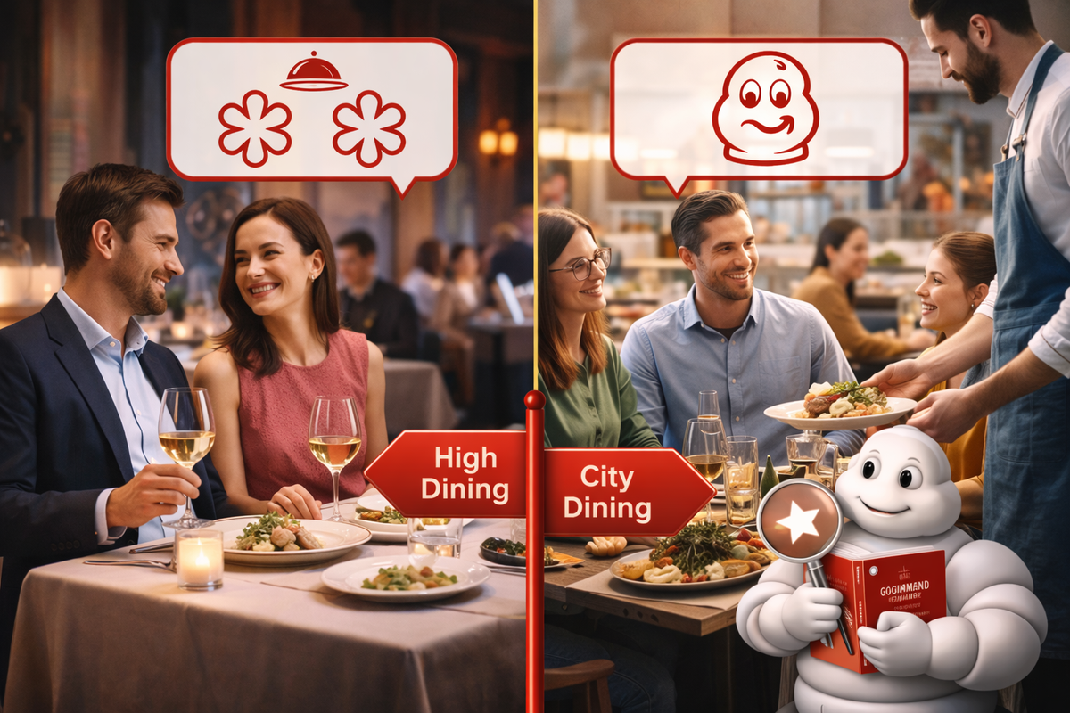 Two dining moods: a special-occasion tasting and a relaxed city dinner.