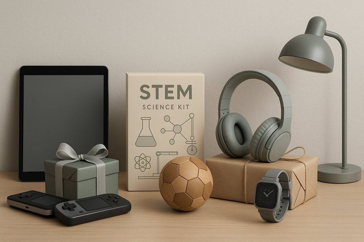 A modern Scandinavian desk showcases stylish, age-appropriate gifts for 8â12-year-olds who want something cool and grown-up.