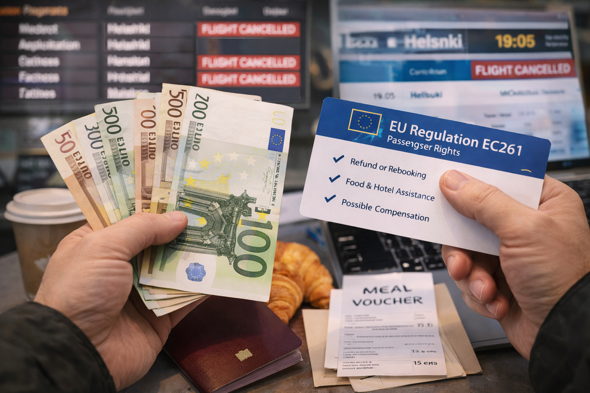 EU passenger rights, refunds, care vouchers, and receipts after cancellations.