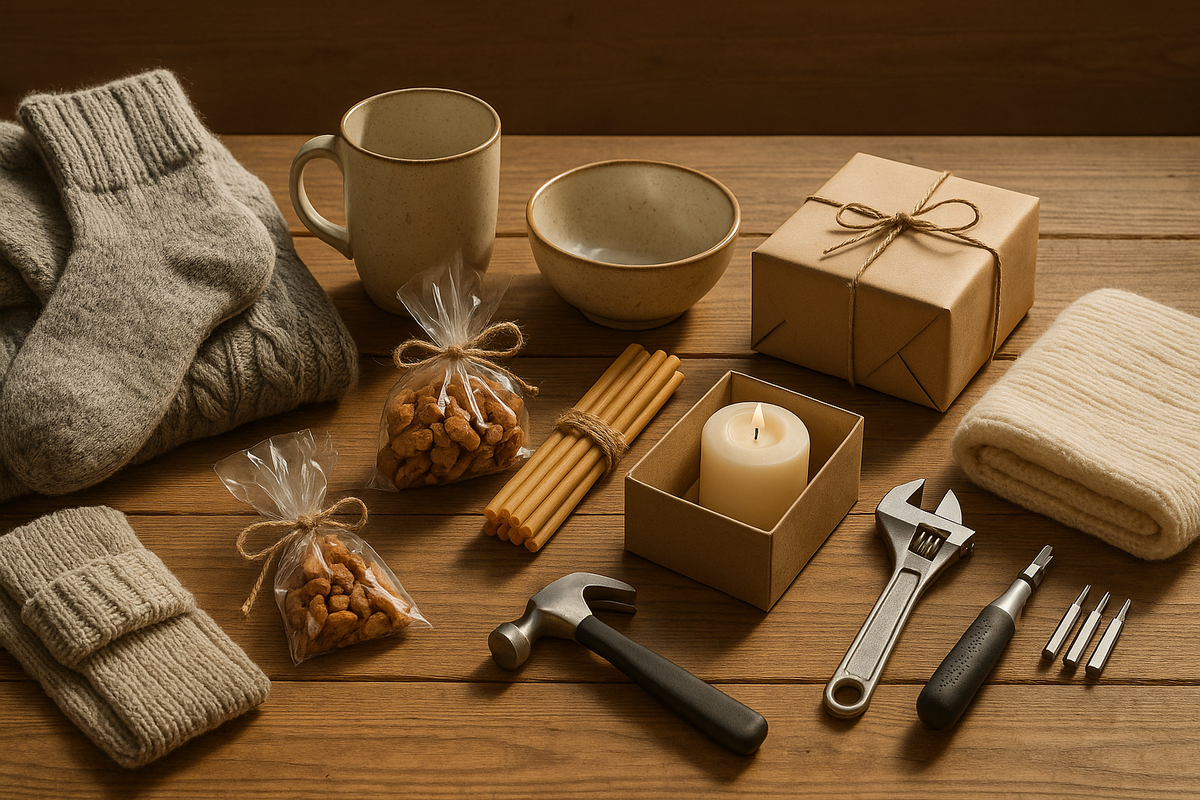 A harmonious Finnish family gift set combines cozy, practical and natural items that reflect warmth and quiet northern charm.