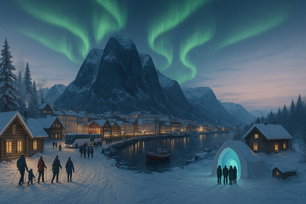 A wide winter panorama contrasts calm Finnish forests, crowded Norwegian fjords and the quieter magic of Swedish Lapland in a single Arctic scene.