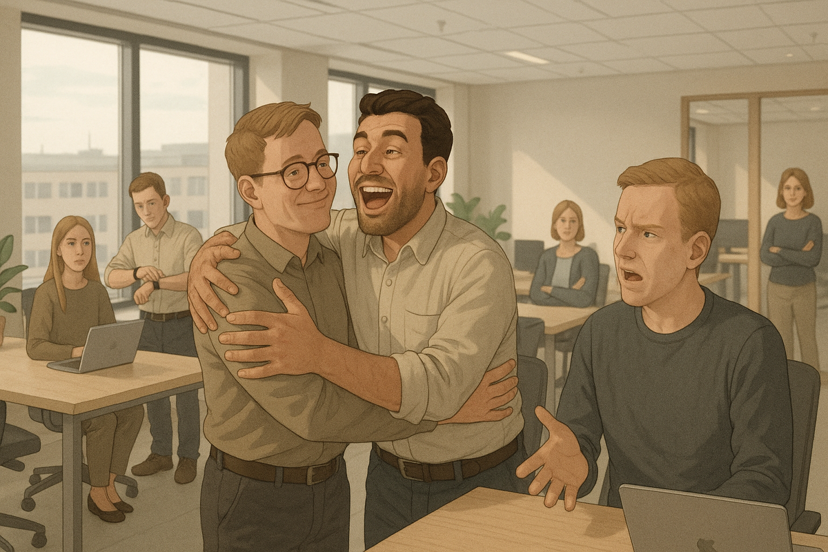 A foreign visitor breaks Finnish social norms in a quiet office, causing polite discomfort around them.