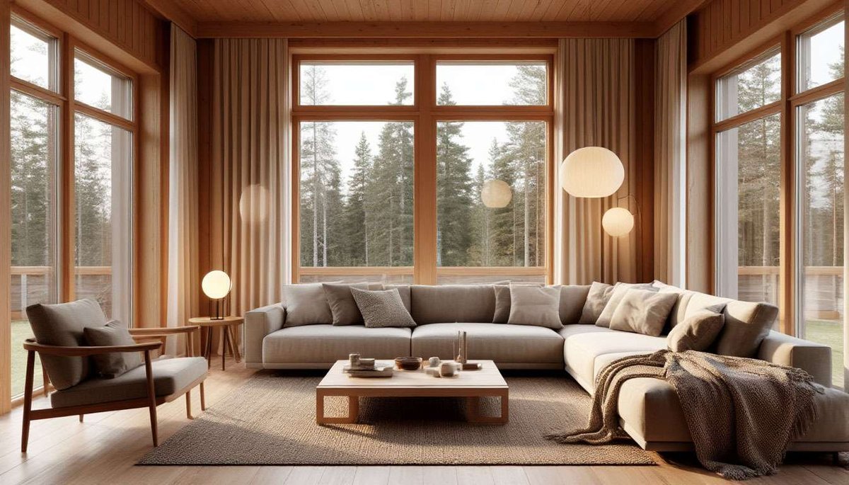 A serene Finnish interior showcases soft light, natural wood, clean glass and cozy textiles as the core elements of local design.