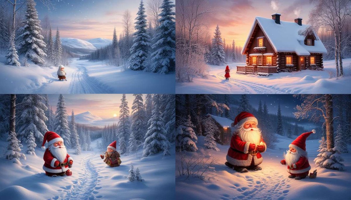 A wide winter tableau shows how each Nordic country expresses its own unique Christmas guardian within a shared snowy, magical landscape.