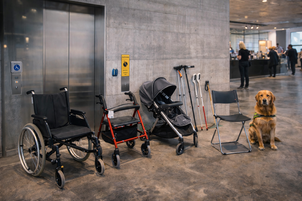 Mobility aids and a guide dog highlight Kiasma’s barrier-free visit.