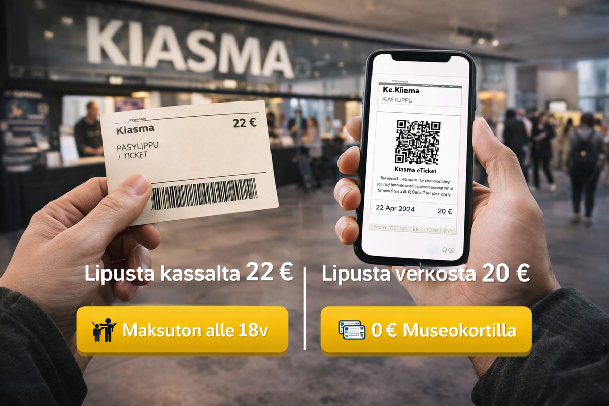 Comparing online and counter tickets at Kiasma before entering exhibitions.