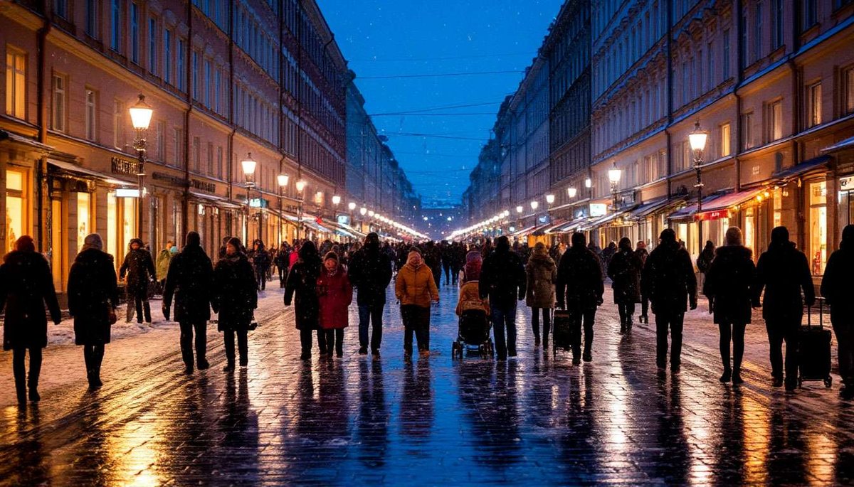 Diagonal perspective on the Christmas window with night reflections.
