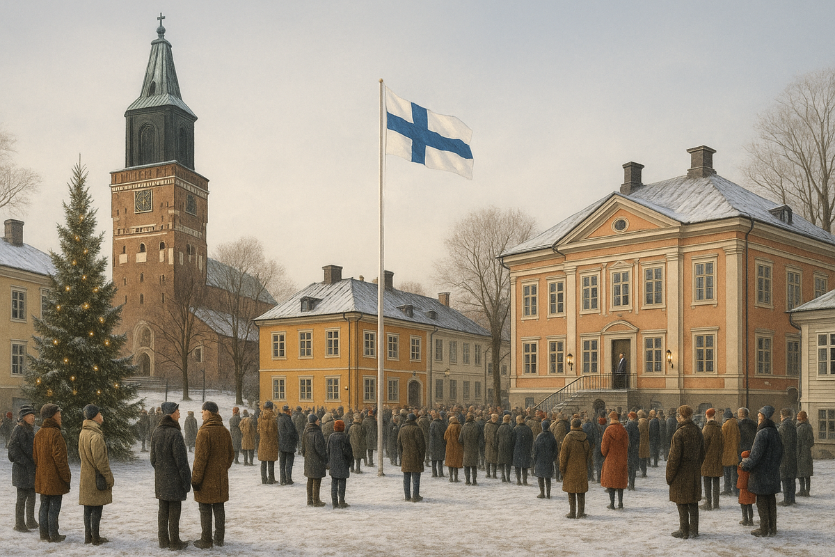 People quietly gather in snowy Turku at midday for the traditional Declaration of Christmas Peace.